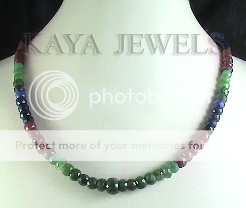 215Cts NATURAL RUBY EMERALD SAPPHIRE BEADS NECKLACE ~  