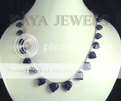 190Ct NATURAL SAPPHIRE LEAF FACETED CARVED BEAD NECKLACE EXLUSIVE WITH 