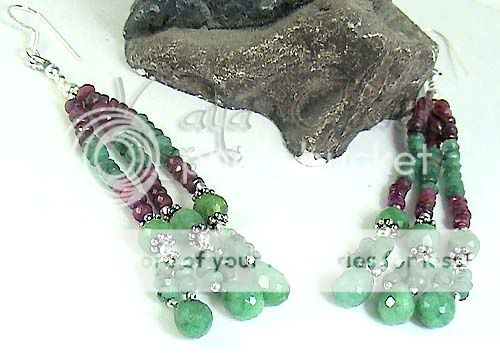 DESIGNER NATURAL EMERALD & RUBY EARRING 925% SILVER I  