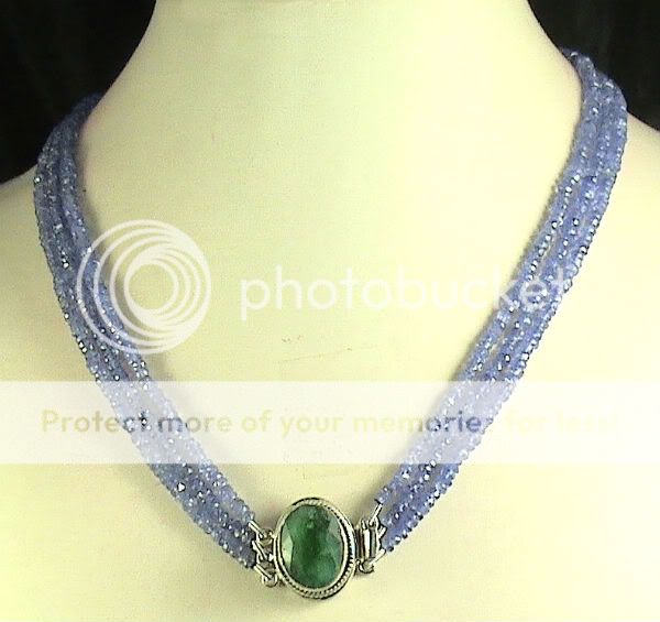   NATURAL TANZANITE NECKLACE 3 STRAND   EMERALD CLASP FREE EARRINGS